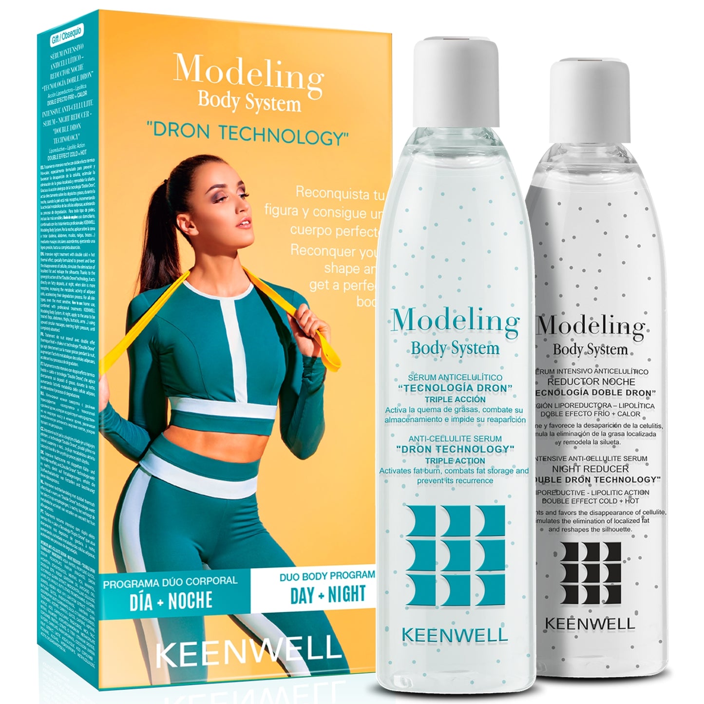 KEENWELL MODELING BODY SYSTEM DRON TECHNOLOGY RINKINYS NR. 1: ANTICELIULITINIS SERUMAS 250 ml + ANTICELIULITINIS NAKTINIS SERUMAS, 250 ml