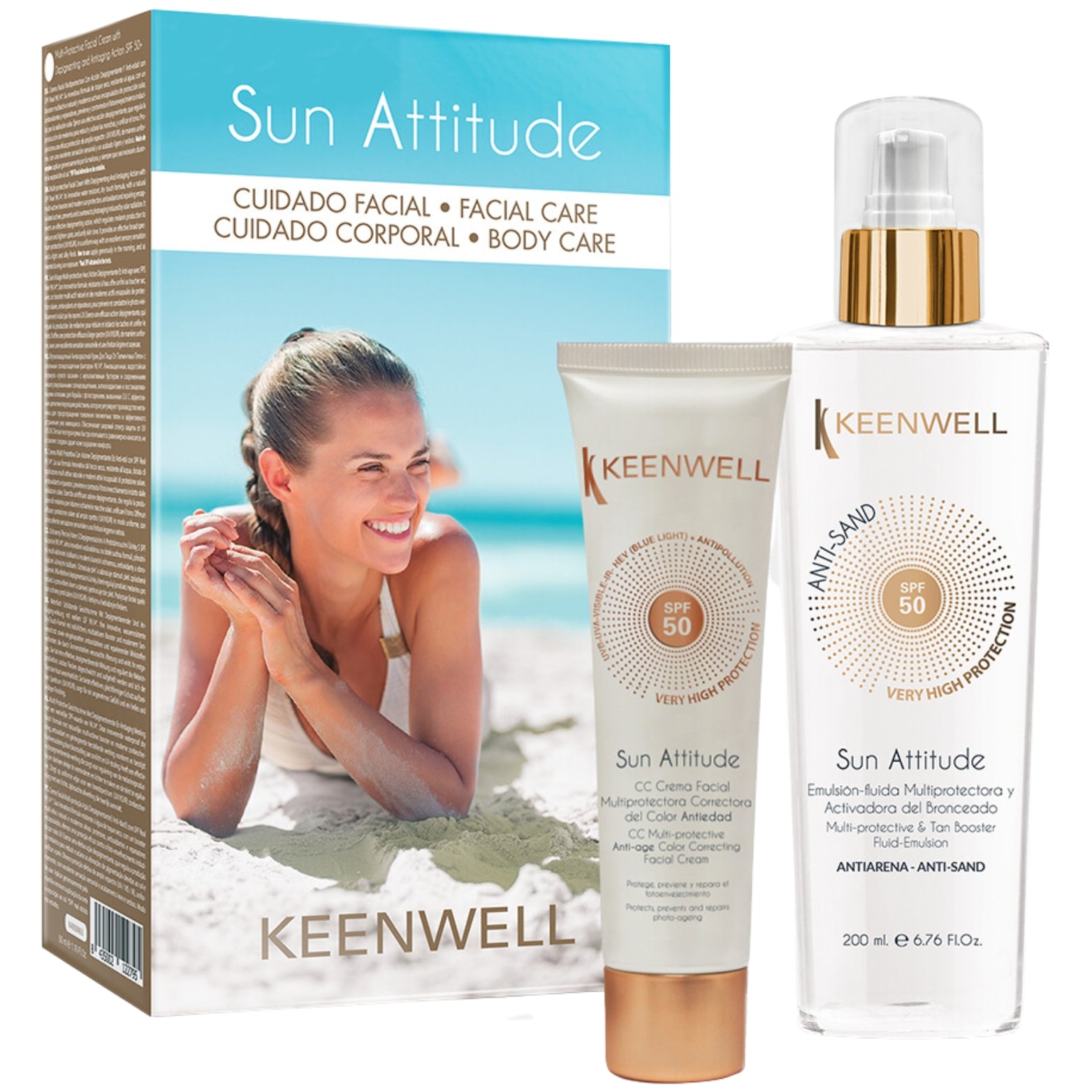 KEENWELL SUN ATTITUDE SPF 50 CC KREMAS VEIDUI, 60 ml + FLUIDAS NUO SAULĖS SPF50, 200 ml